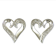 White cubic zirconia contoured open heart stud