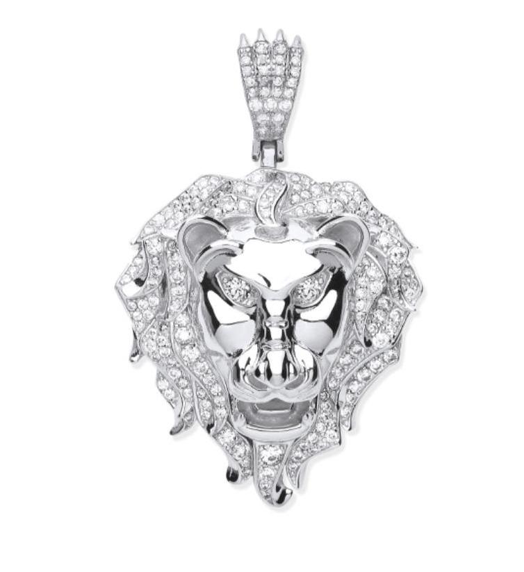 Silver CZ Lion Head Pendant