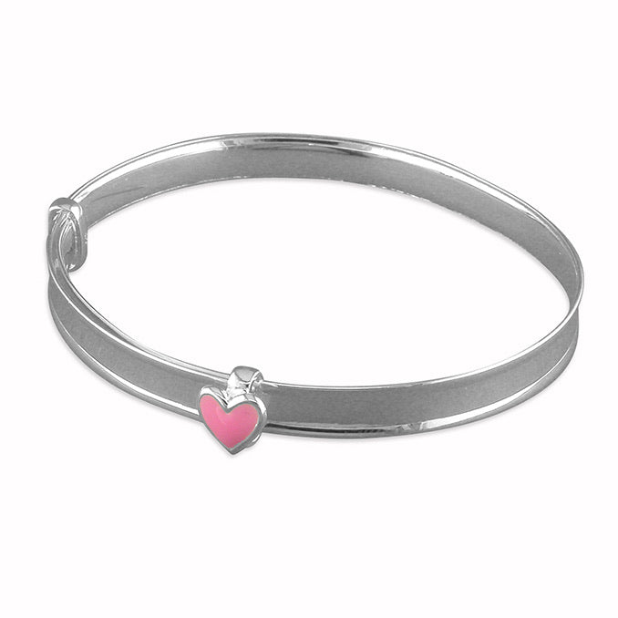 Expandable silver baby bangle heart or flower