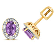 Yellow gold / Diamond & Amethyst screw on back stud earrings