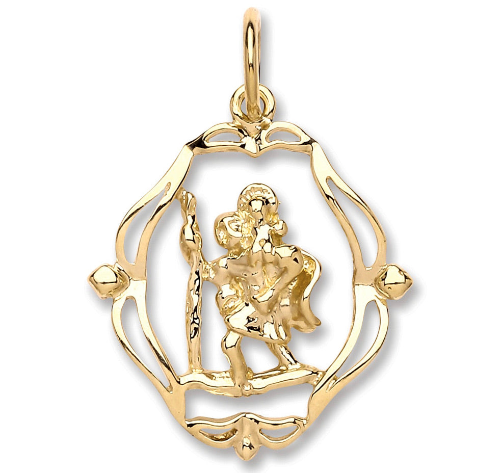 Y/G Oval Fancy Cut Out St Christopher Pendant