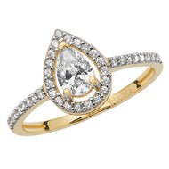 Tear drop Cubic zirconia paved stone yellow gold ladies ring