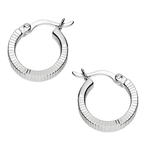 Ribbed silver hoop earrings