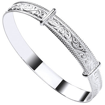Engraved ribbed gypsy bangle expandable - London Fifth Avenue jewellery  