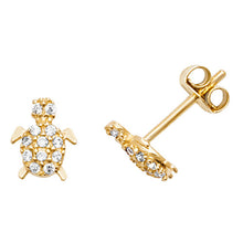 Load image into Gallery viewer, Yellow Gold CZ Turtle stud earrings
