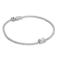 cubic zirconia tennis bracelet with central, halo-set, emerald-cut, cubic zirconia - London Fifth Avenue jewellery  