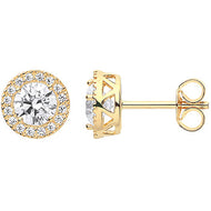 9ct Yellow Gold halo studs - London Fifth Avenue jewellery  
