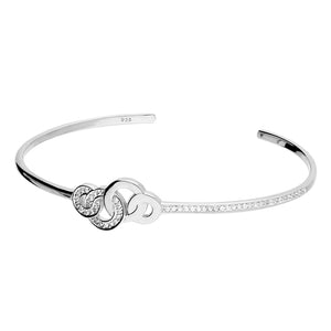 Double loop entwined silver cuff bangle