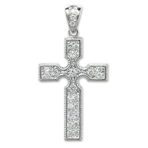 Mary-Jane silver paved cz cross pendant