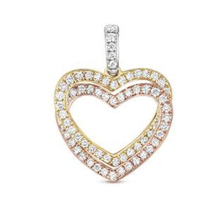 3 colour diamond rose yellow & white gold heart pendant