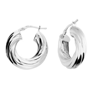 Silver swirl effect hoop earrings