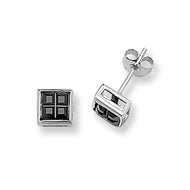 Silver square black cz stud earrings