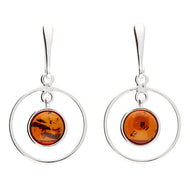 Cognac amber modern bead and circle drop with a stud fitting