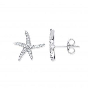 Star Fish Silver Pave Earrings - London Fifth Avenue jewellery  