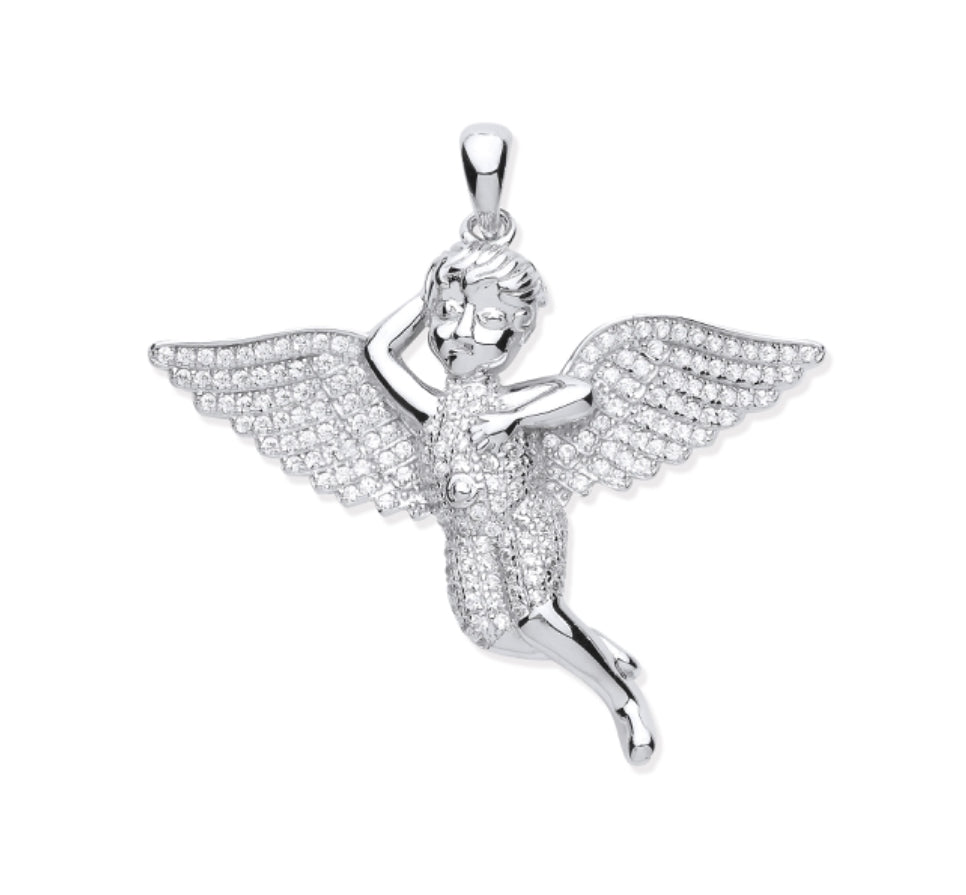 Silver CZ Cherub Angel Pendant