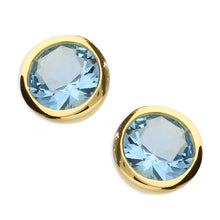 Load image into Gallery viewer, birth stone stud earrings gold plated rub over, cubic zirconia
