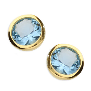 birth stone stud earrings gold plated rub over, cubic zirconia
